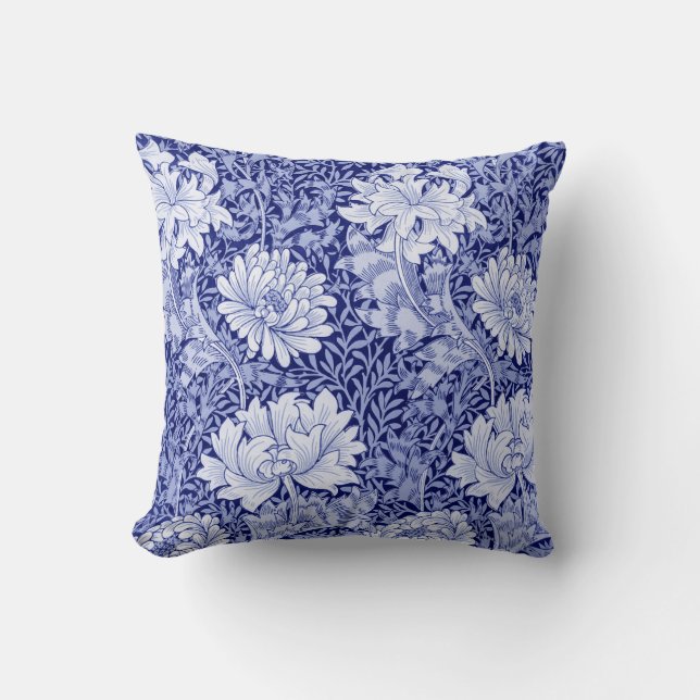 Chrysanthemum Blue, William Morris Throw Pillow (Front)