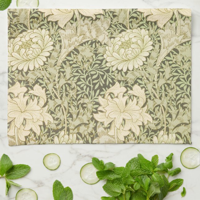 Chrysanthemum by William Morris, Vintage Art Kitchen Towel (Folded)