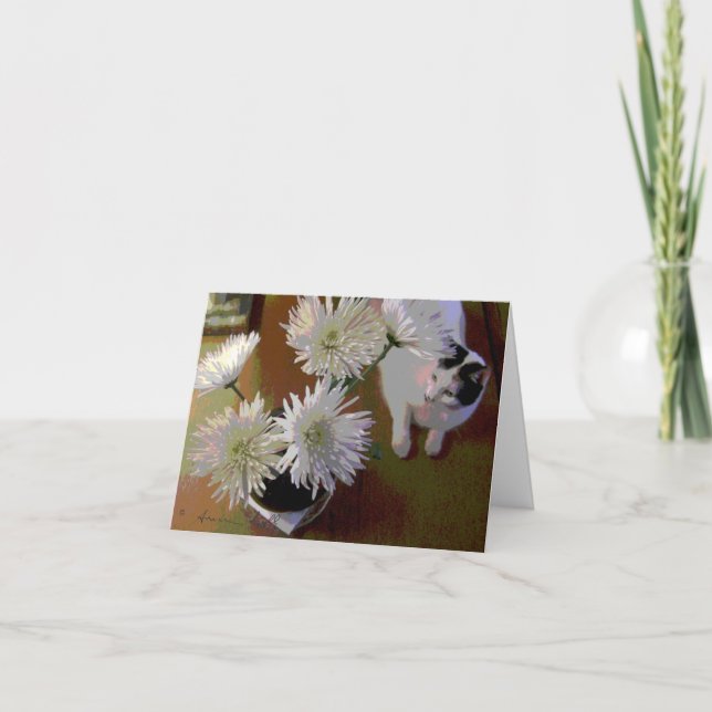 chrysanthemum chat bonheur carte note (Devant)