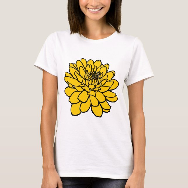 Chrysanthemum Drawing - Black and Amber T-Shirt (Front)