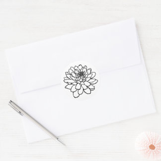 Chrysanthemum Drawing - Black Classic Round Sticker
