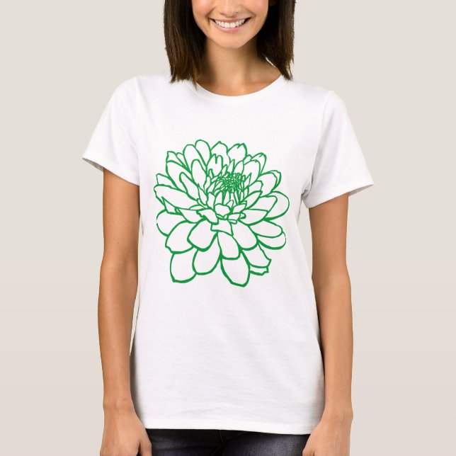 Chrysanthemum Drawing - Grass Green T-Shirt (Front)