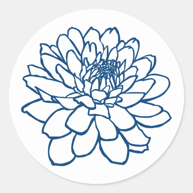 Chrysanthemum Drawing - Indigo Style Blue Classic Round Sticker (Front)