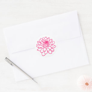 Chrysanthemum Drawing - Neon Red on White Classic Round Sticker