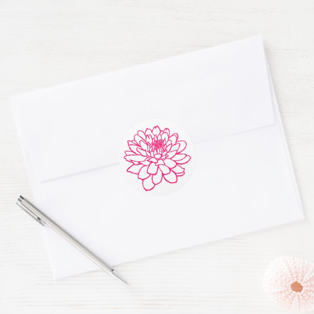 Chrysanthemum Drawing - Neon Red on White Classic Round Sticker (Envelope)