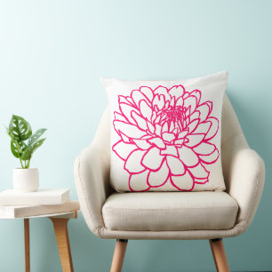 Chrysanthemum Drawing - Neon Red on White Throw Pillow