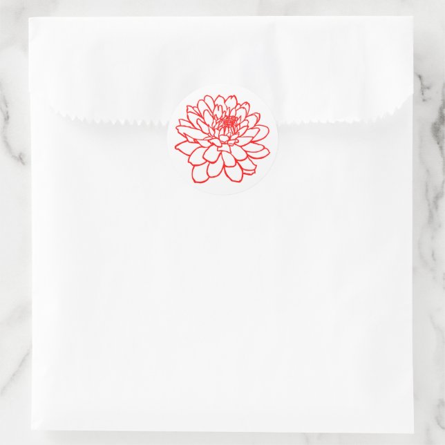 Chrysanthemum Drawing - Red on White Classic Round Sticker (Bag)