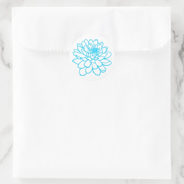 Chrysanthemum Drawing - Sky Blue on White Classic Round Sticker (Bag)