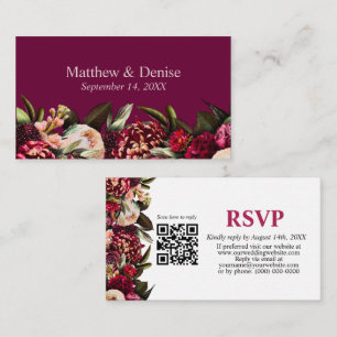 Chrysanthemum Elegant Burgundy RSVP Card QR Code