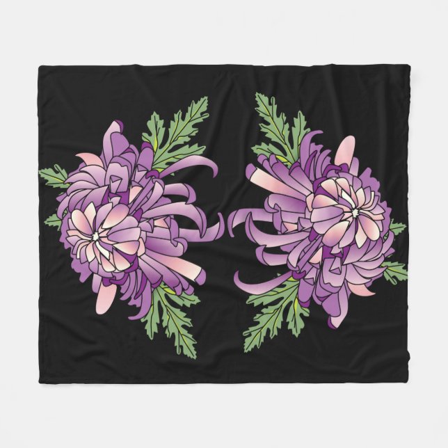Chrysanthemum Fleece Blanket (Front (Horizontal))