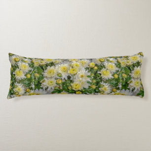Chrysanthemum Floral Yellow Green White Body Pillow