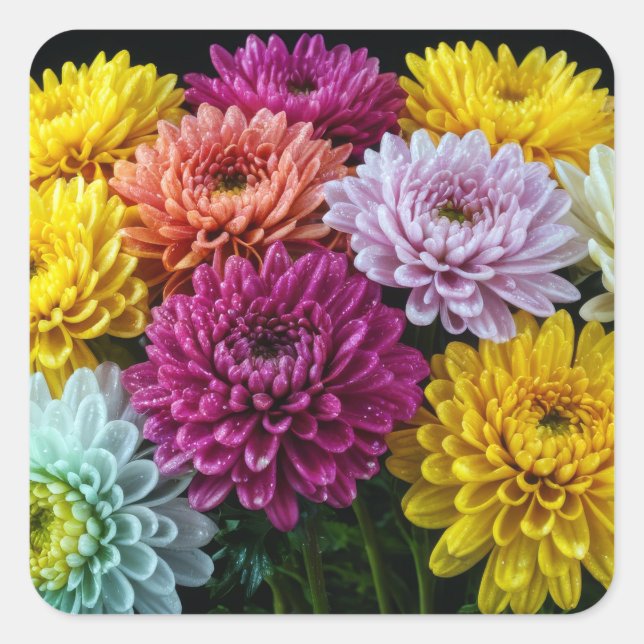 Chrysanthemum Flower Colourful Blossom Decoration  Square Sticker (Front)