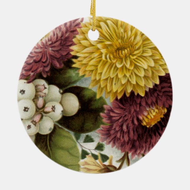 Chrysanthemum Flower Mum Floral Ceramic Ornament (Back)