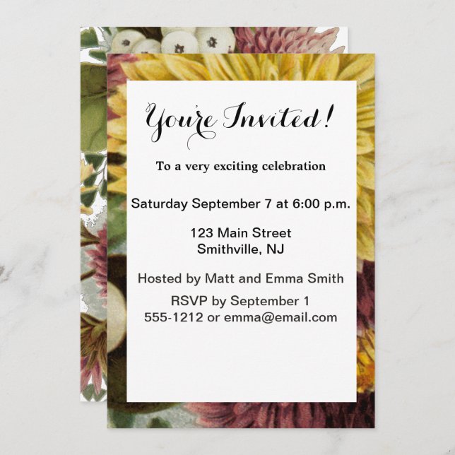 Chrysanthemum Flower Mum Floral Invitation (Front/Back)