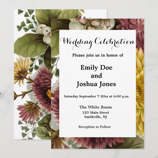 Chrysanthemum Flower Mum Floral Invitation (Front/Back)