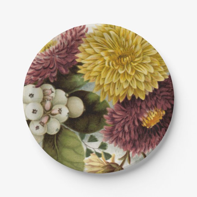 Chrysanthemum Flower Mum Floral Paper Plate (Front)