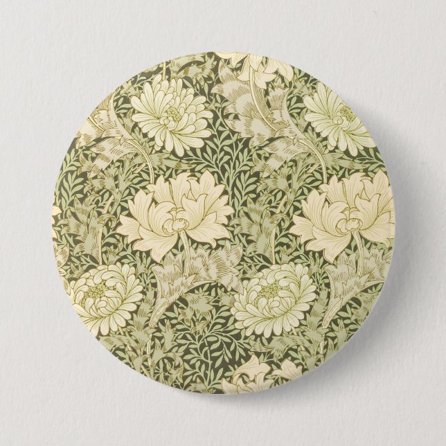Chrysanthemum Flower Pattern (by William Morris) 3 Inch Round Button (Front)