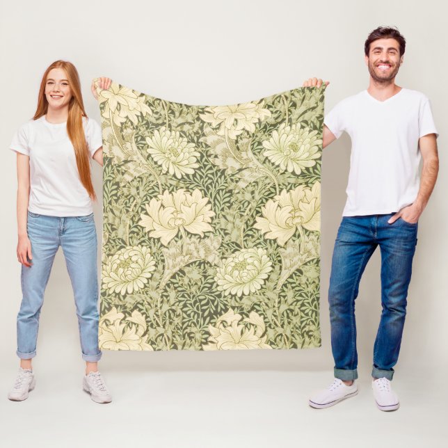 Chrysanthemum Flower Pattern (by William Morris) Fleece Blanket (In Situ)