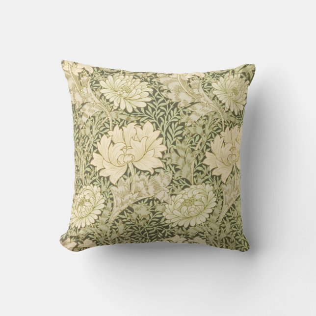 Chrysanthemum Flower Pattern (by William Morris) Throw Pillow (Front)