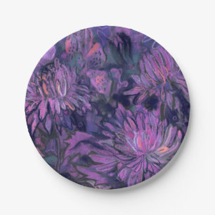 Chrysanthemum Flowers Abstract Floral Art Violet Paper Plate