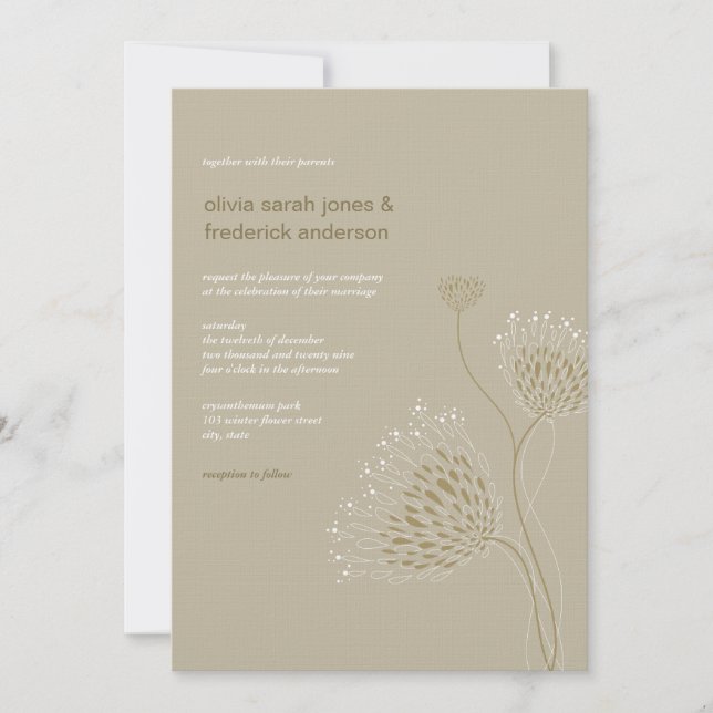 Chrysanthemum Flowers Floral Elegant Chic Wedding Invitation (Front)