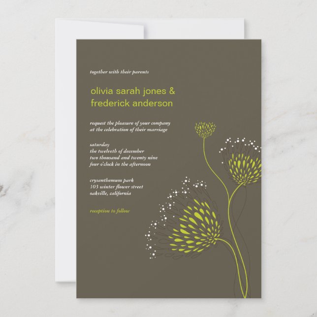 Chrysanthemum Flowers Floral Elegant Chic Wedding Invitation (Front)