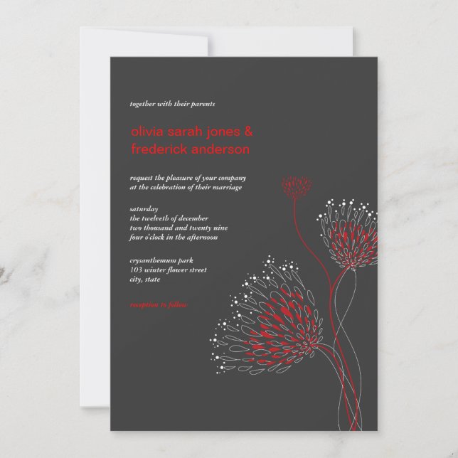Chrysanthemum Flowers Floral Elegant Chic Wedding Invitation (Front)