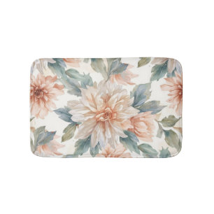 Chrysanthemum Flowers Watercolor Botanical Pattern Bath Mat