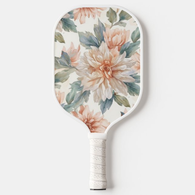 Chrysanthemum Flowers Watercolor Botanical Pattern Pickleball Paddle (Front)