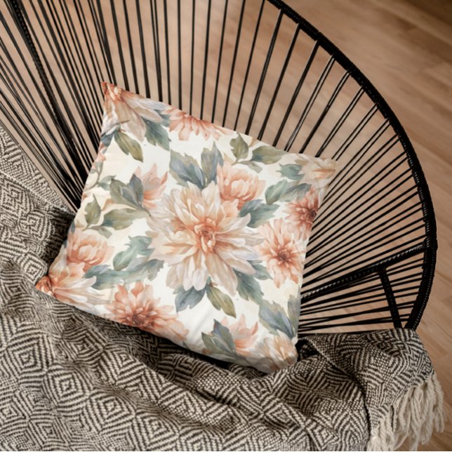 Chrysanthemum Flowers Watercolor Botanical Pattern Throw Pillow (Creator Uploaded)