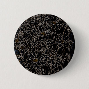 Chrysanthemum garden flowers art black & old metal 2 inch round button