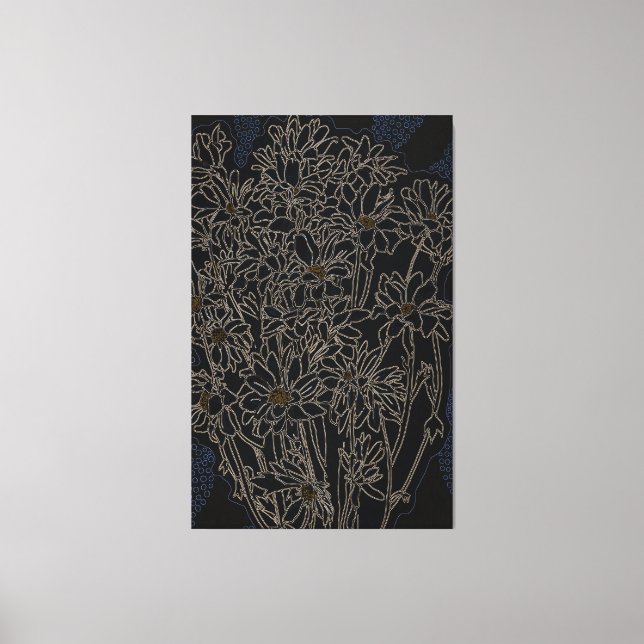 Chrysanthemum garden flowers art black & old metal canvas print (Front)