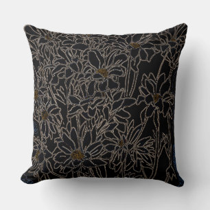 Chrysanthemum garden flowers art black & old metal throw pillow