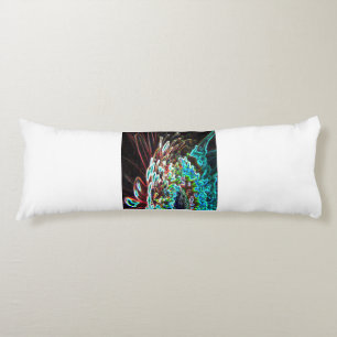 Chrysanthemum Glow Art Blue Green, White, and Red Body Pillow