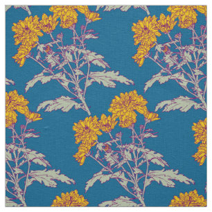 Chrysanthemum golden yellow graphic drawing fabric