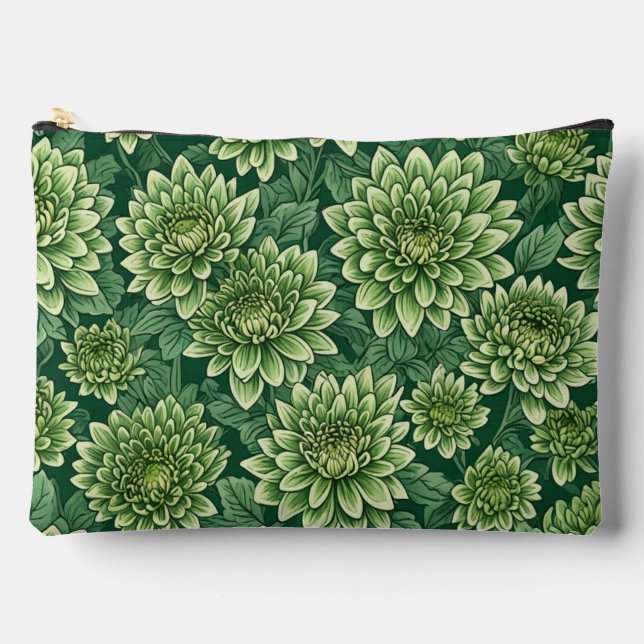 Chrysanthemum green flower pattern accessory pouch (Front)