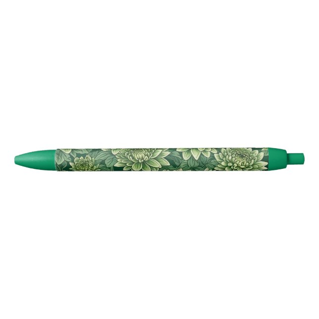 Chrysanthemum green flower pattern black ink pen (Front)