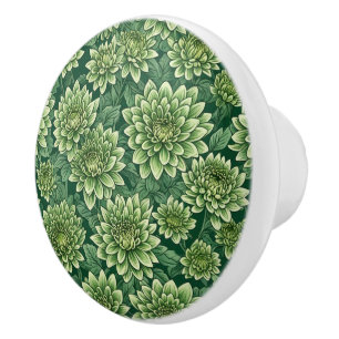 Chrysanthemum green flower pattern ceramic knob
