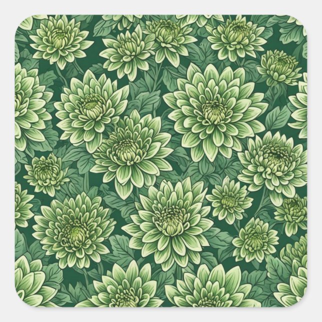 Chrysanthemum green flower pattern square sticker (Front)