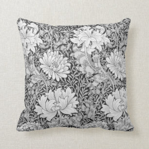 Chrysanthemum Grey, William Morris Throw Pillow