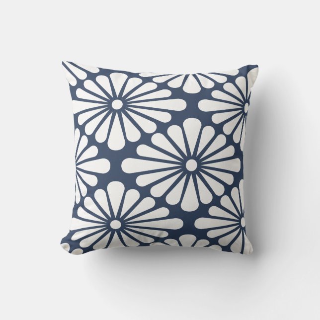 Chrysanthemum [indigo] - Japanese Pattern Throw Pillow (Front)