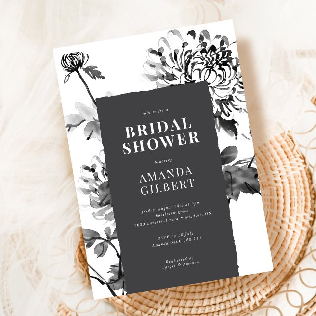 Chrysanthemum Ink Art nuptiale douche Invitation (Créateur téléchargé)