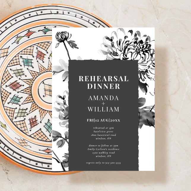 Chrysanthemum Ink Art Rehearsal Dinner Invitation (Creator Uploaded)