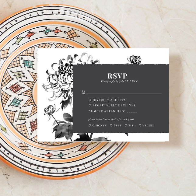 Chrysanthemum Ink Art RSVP Response Card (Creator Uploaded)