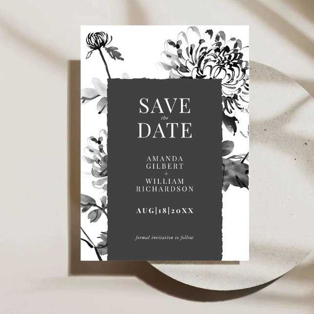 Chrysanthemum Ink Art Save The Date Card (Creator Uploaded)