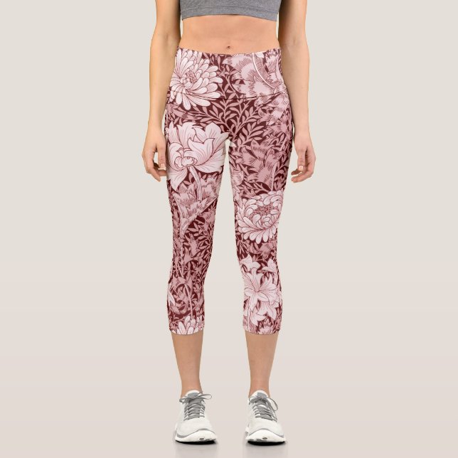 Chrysanthemum Maroon, William Morris Capri Leggings (Front)