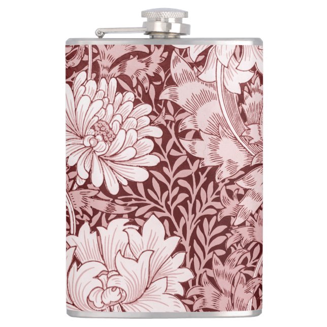 Chrysanthemum Maroon, William Morris Hip Flask (Front)