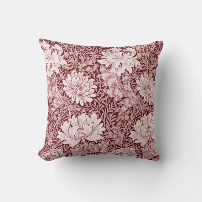 Chrysanthemum Maroon, William Morris Throw Pillow (Front)