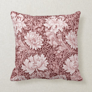 Chrysanthemum Maroon, William Morris Throw Pillow