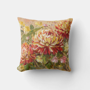 Chrysanthemum Meadow: Acrylic Hand Painting. Throw Pillow